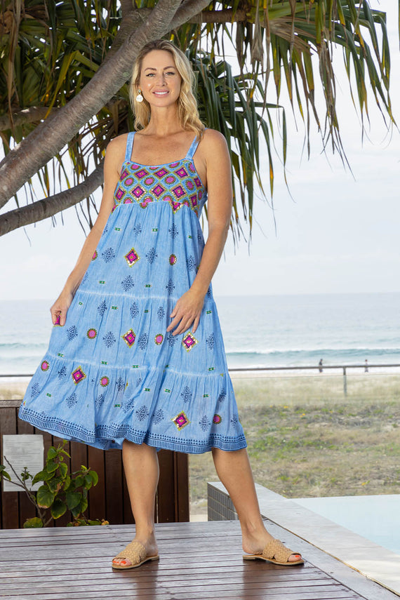 Mabel Tiered Midi Dress Sky
